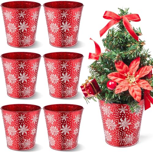 Zhehao 6 Pcs Christmas Galvanized Bucket 5.9'' Metal Basket Bucket