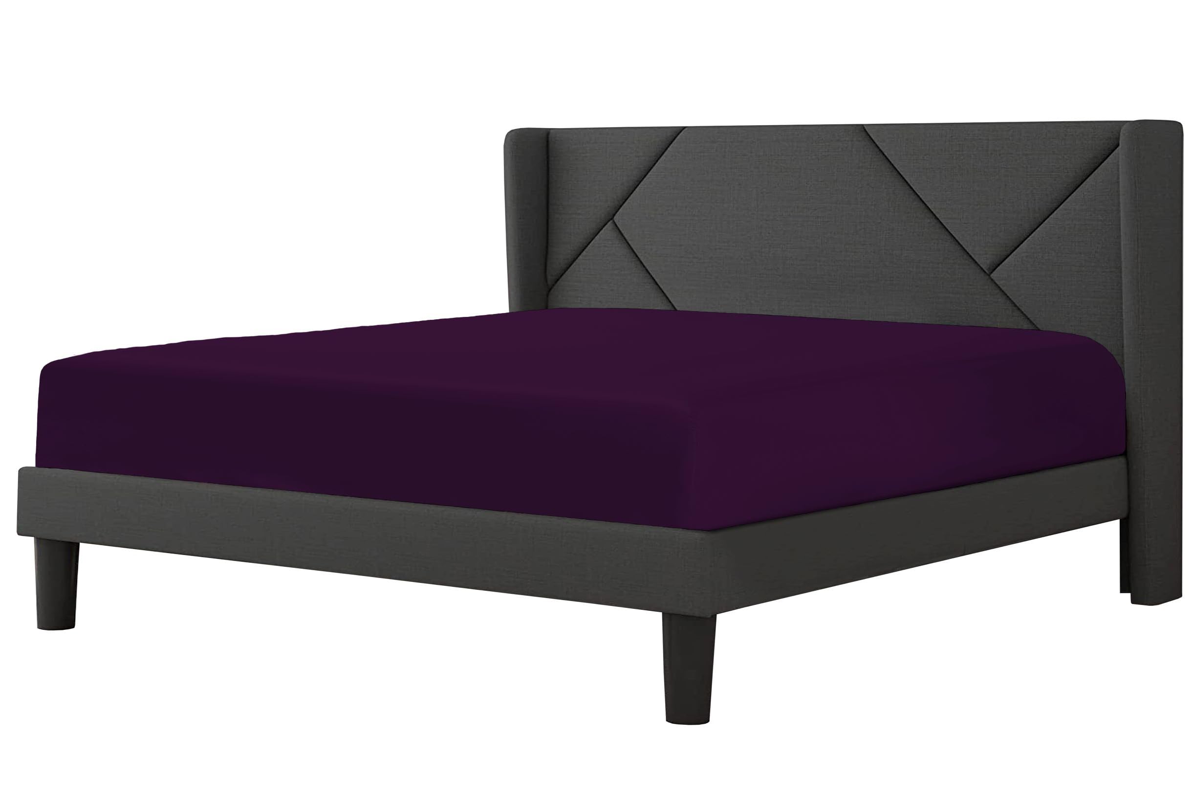 Fitted Sheet 23cm Deep Pocket 200 Thread Count Egyptian Cotton Single, Double, King, Super King Soft & Comfortable Bottom Fitted Sheet (Plum, Super King) — image 1