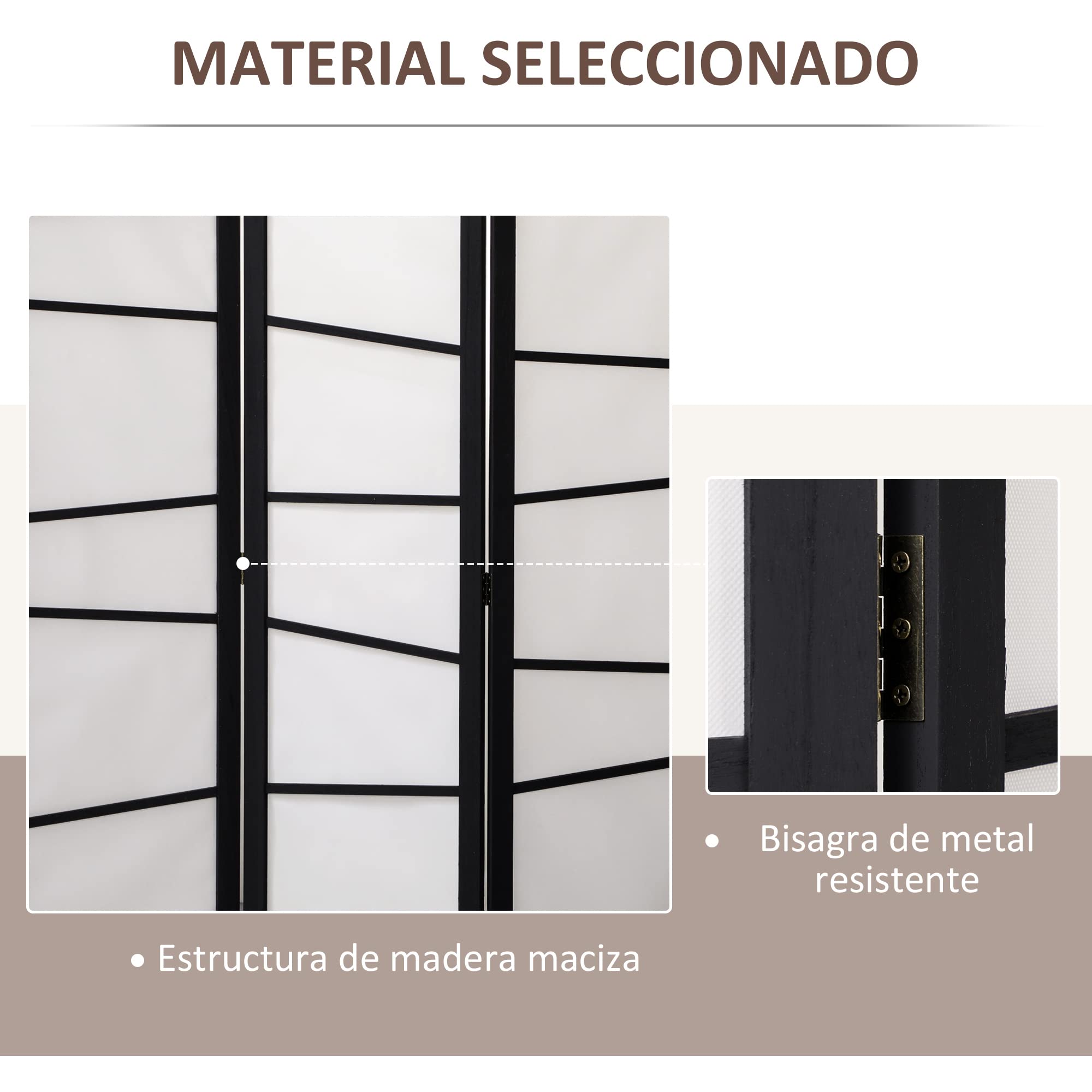 HOMCOM Separè a 3 pannelli, Paravento in Legno Pieghevole per Interni, 120x170cm, Nero e Bianco