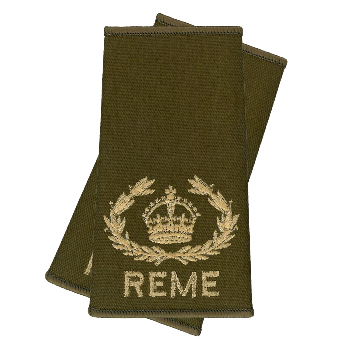 CL Distribution REME Rank Slides, WO2 RQMS Rank, King's Crown, C3R, Olive Green, Polycotton, One Size, Pair