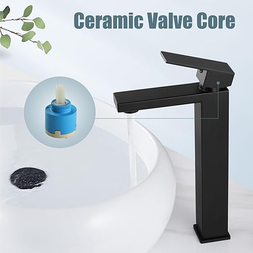Miniatura 7 de Aolemi Grifo de lavabo de recipiente negro mate, grifo de baño alto de acero inoxidable SUS304 1 agujero montaje en cubierta lavabo RV mezclador