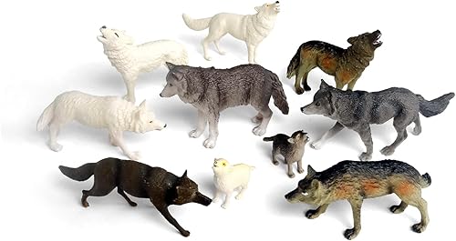 Hiawbon 10 figuras de lobo realistas pintadas a mano figuras de lobo de plástico bosque animales salvajes decoración de escritorio Navidad