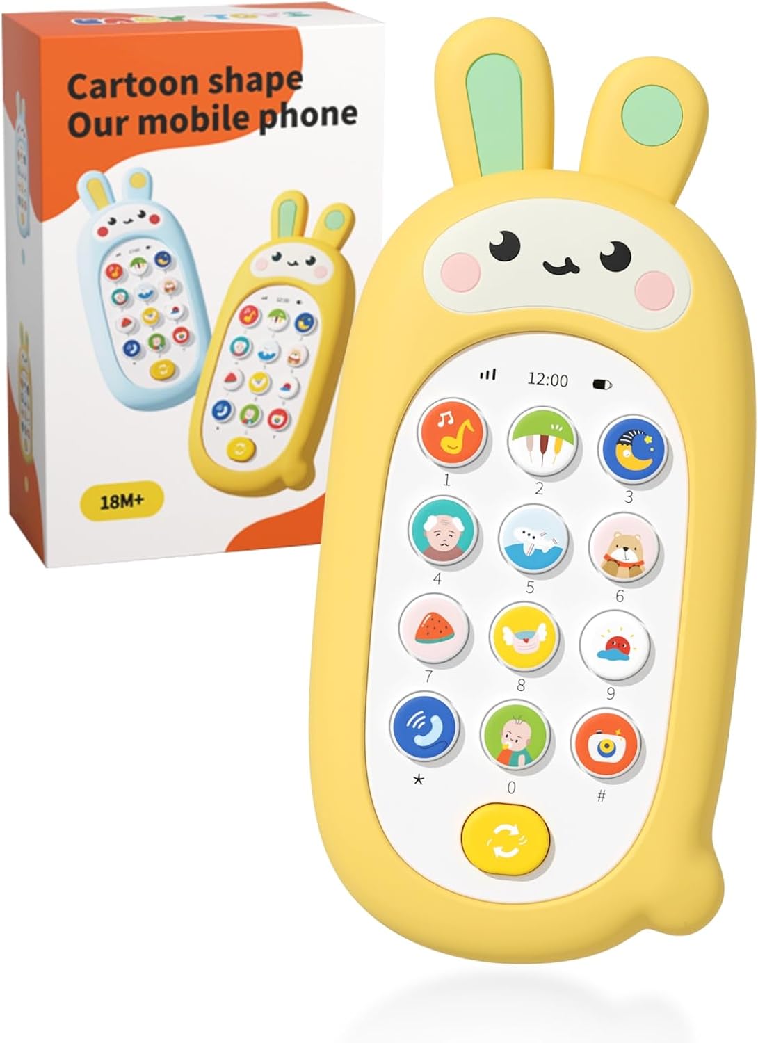 Baby Cell Phone Toy with 12 Learning Modes & Soothing Lullabies, Soft Mobile Phone Shell, Sensory Comfort Toys Gift for Toddler Infants Baby Shower Birthday (Blue)