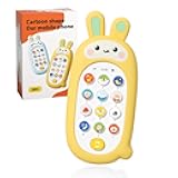 UTOPLIKEY Baby Cell Phone Toy with Teething Silicon Mobile Phone Shell, Sensory Comfort Toys with 12 Learning Modes & Soothing Lullabies, Gift for Toddler Infants Baby Shower Birthday (Yellow Bunny)