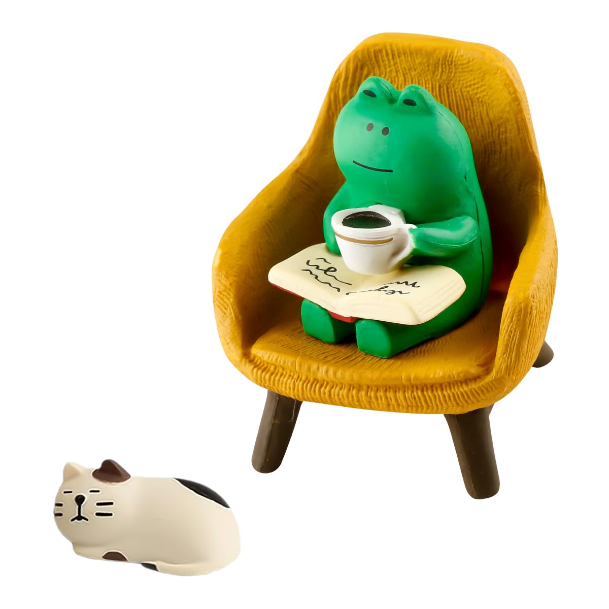 Lotsdonxia Multicolor Miniature Resin Frog Figurines And Cat Set With Yellow Sofa, Charming Desk & Home Garden Ornaments