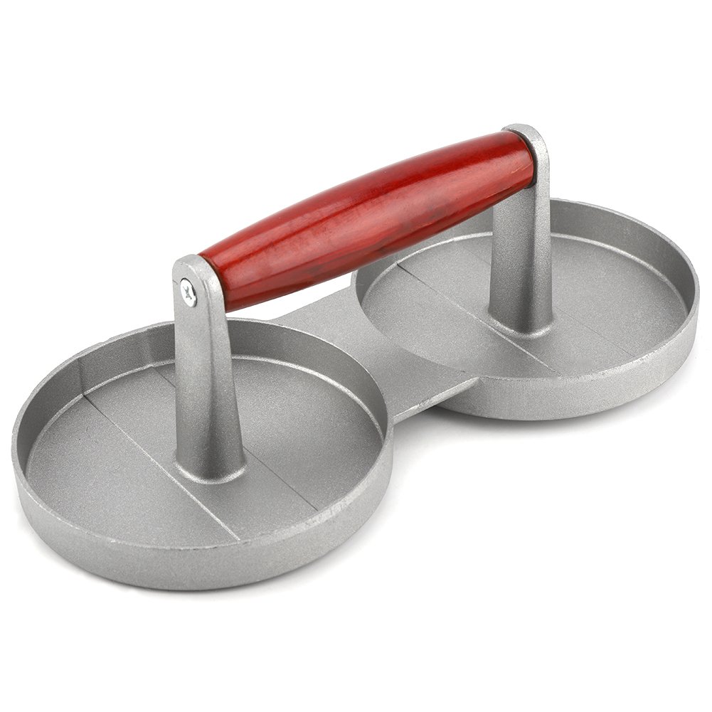 Double Burger Press, Aluminum Alloy Non-Stick Hamburger Patty Maker Mold for Professional and Home Cooking BBQ Grilling