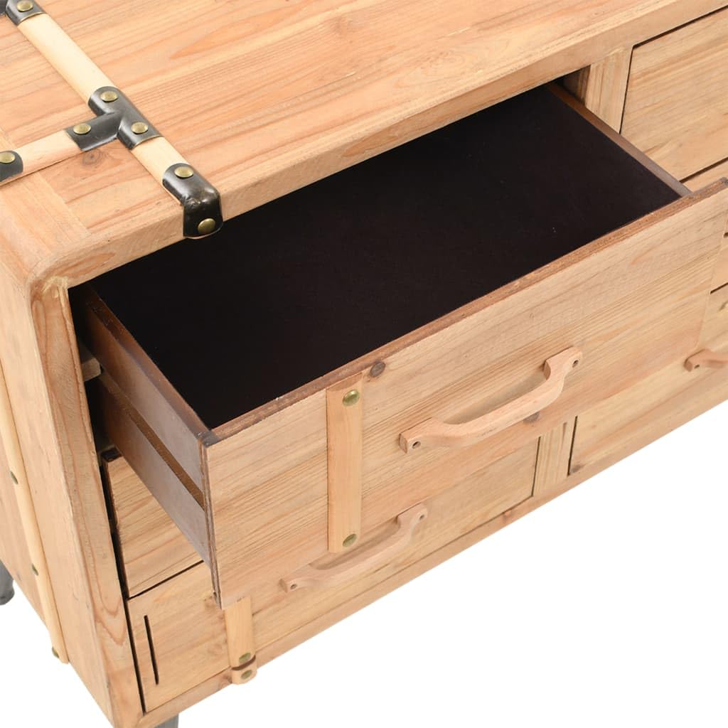 Commode à tiroirs en bois massif de sapin 91 x 35 x 73 cm avec 6 tiroirs, buffet pour salon, chambre à coucher, bureau, rangement avec design solide et aspect valise