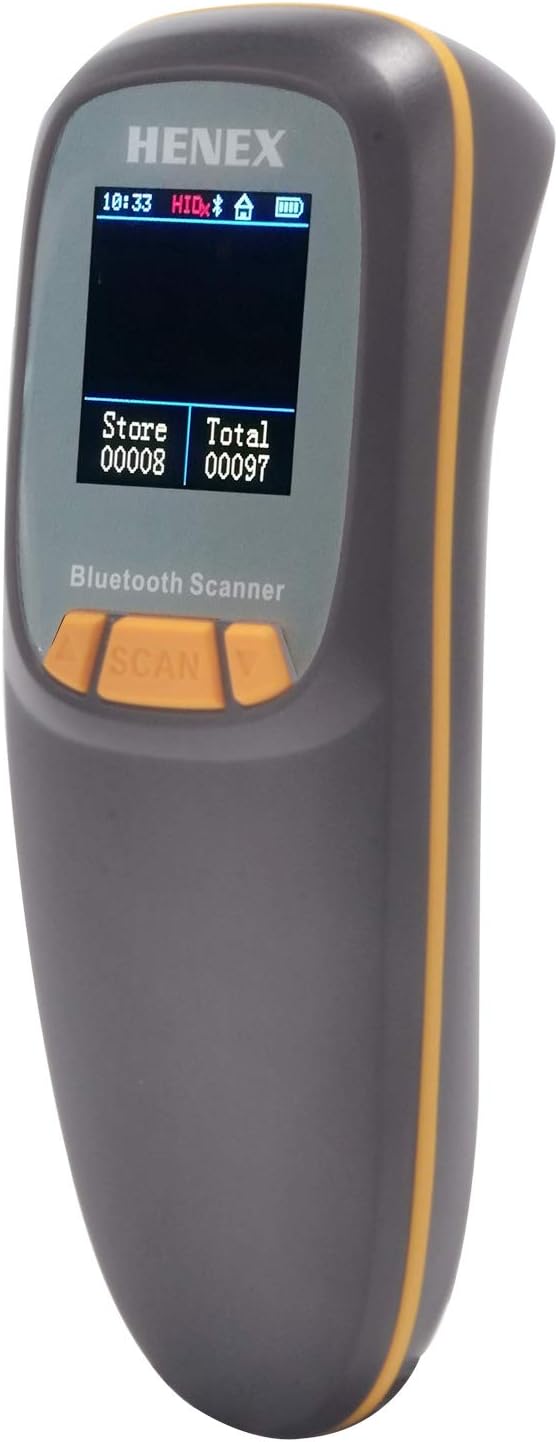 Mini Wireless Barcode Scanner with LCD Screen HENEX Portable 2D Barcode Reader 2.4G Wireless & Wired Bluetooth 3-in-1 Bar Code Scanner with Function of Counting and Storing Barcode(Black)