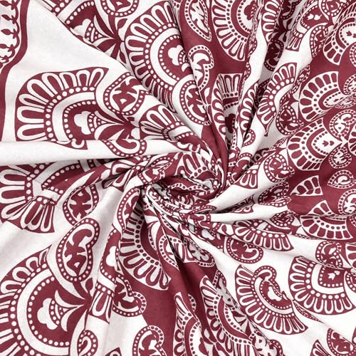 Image of RajasthaniKart Pure 100% Cotton Double Bed Sheet with 2 Pillow Covers (Bedsheet for Double Bed Cotton, Maroon Rangoli, Jaipuri King Size,5305)