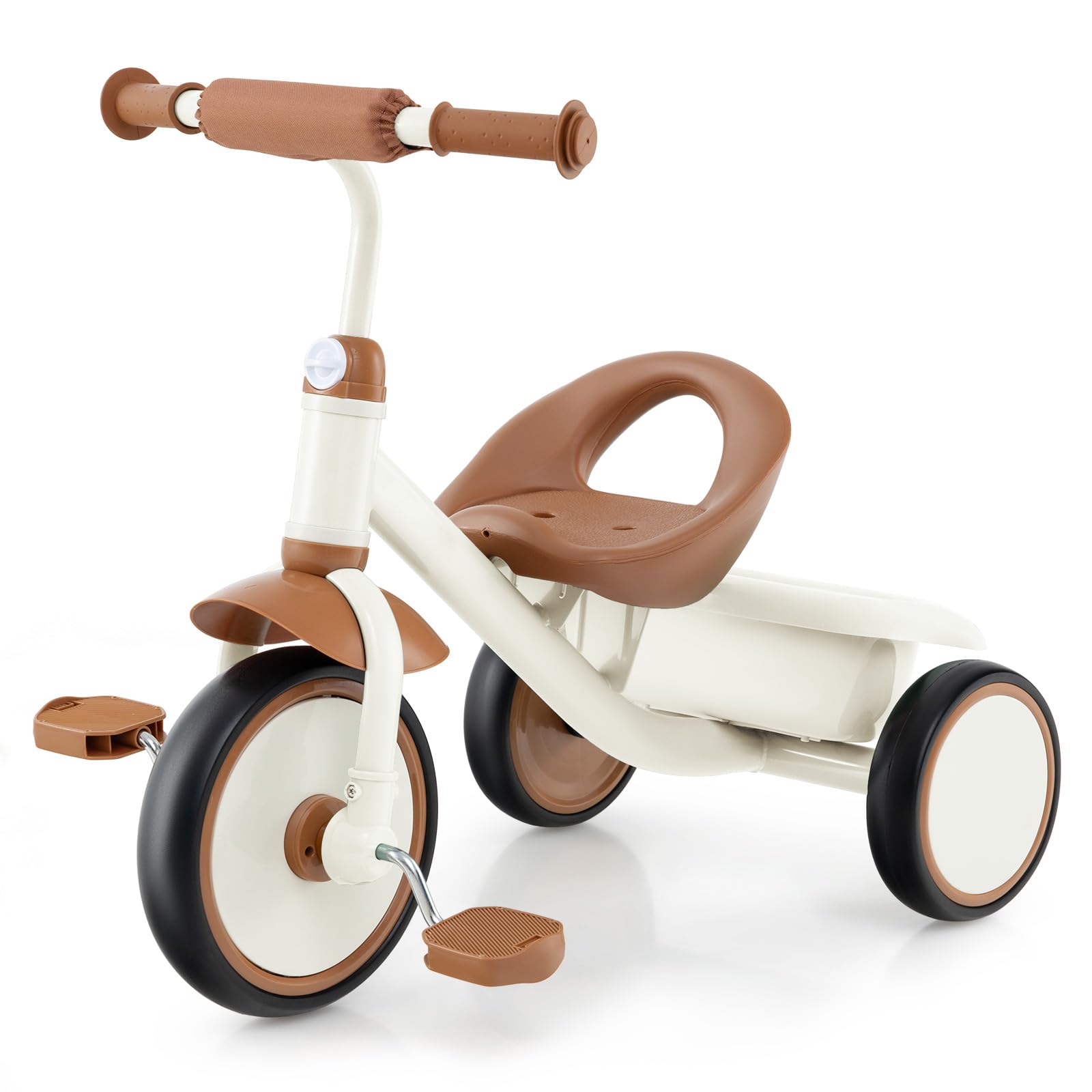 HONEY JOY Tricycle, Kids Trike 3 Wheel Bike with Adjustable Seat, Removable Storage Basket, Tricycle for 3-5 Years Old, Toddler Baby Tricycle, Birthday Gift for Preschool Boys Girls (Beige)