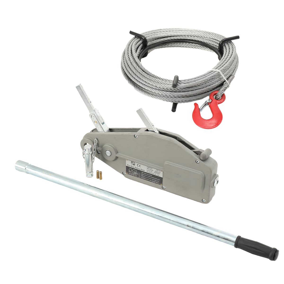 Paranco a Catena Manuale, Paranco a Fune Max 800kg Argano a Mano con Lunghezza della Corda 20m, Verricello a Leva in Metallico per Trazione e Sollevamento