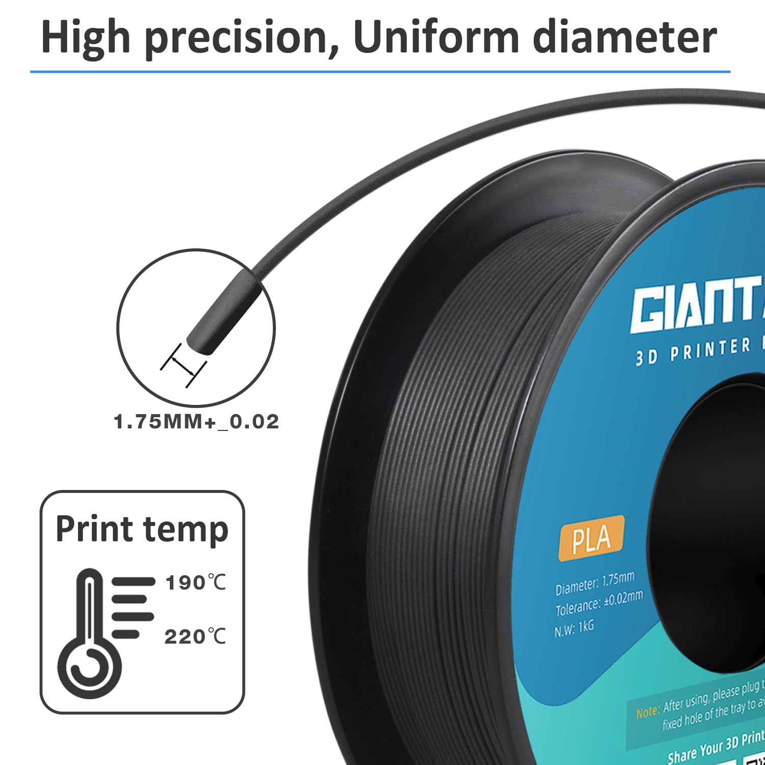 Filamento PLA 1,75 mm GIANTARM 3D filamento PLA PLA-CF fibra di carbonio nera 1 kg Spool