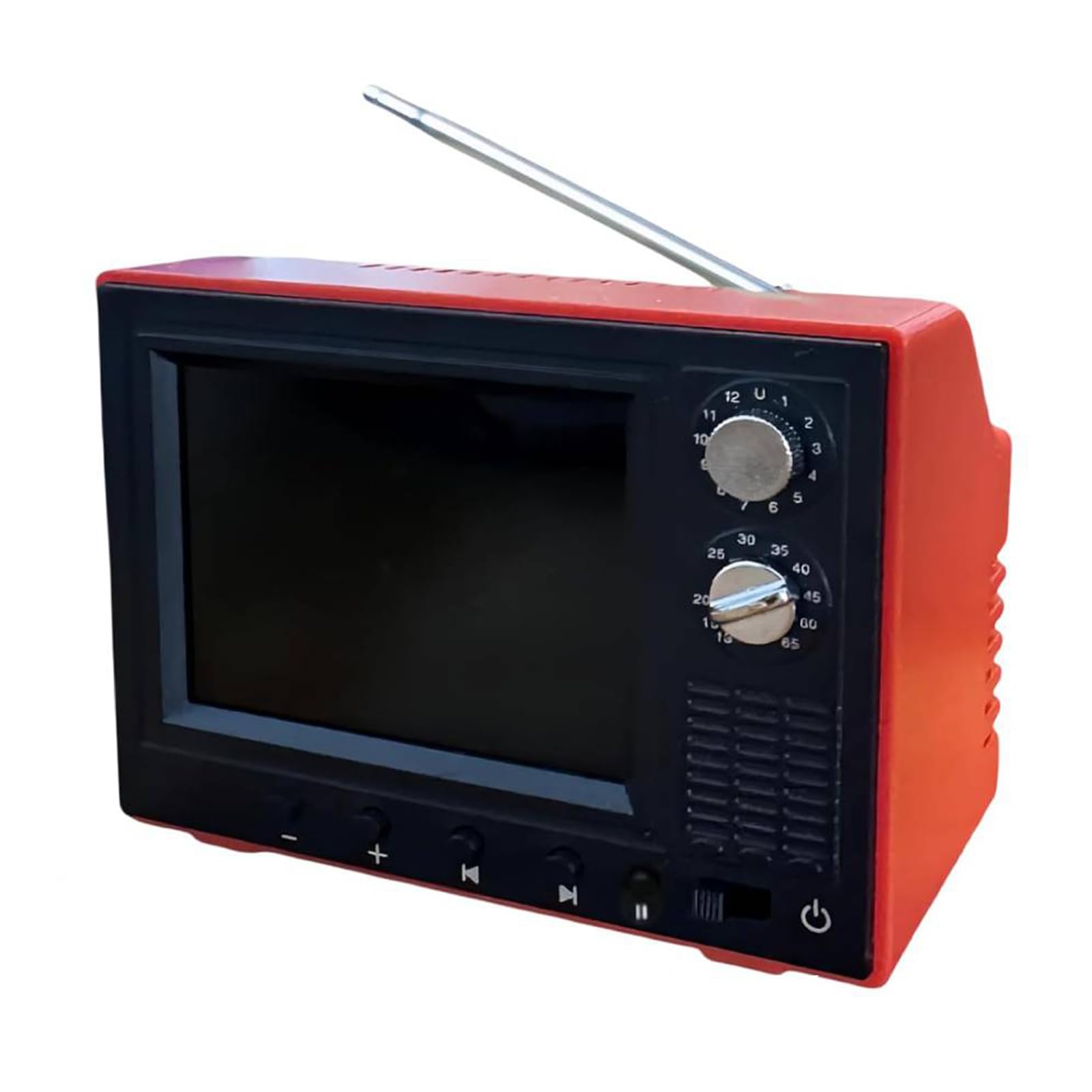 Mini reproductor de dibujos animados retro recargable con películas nostálgicas, lindo televisor portátil vintage ligero de bolsillo para escenas de casa de muñecas y decoración coleccionable (rojo)