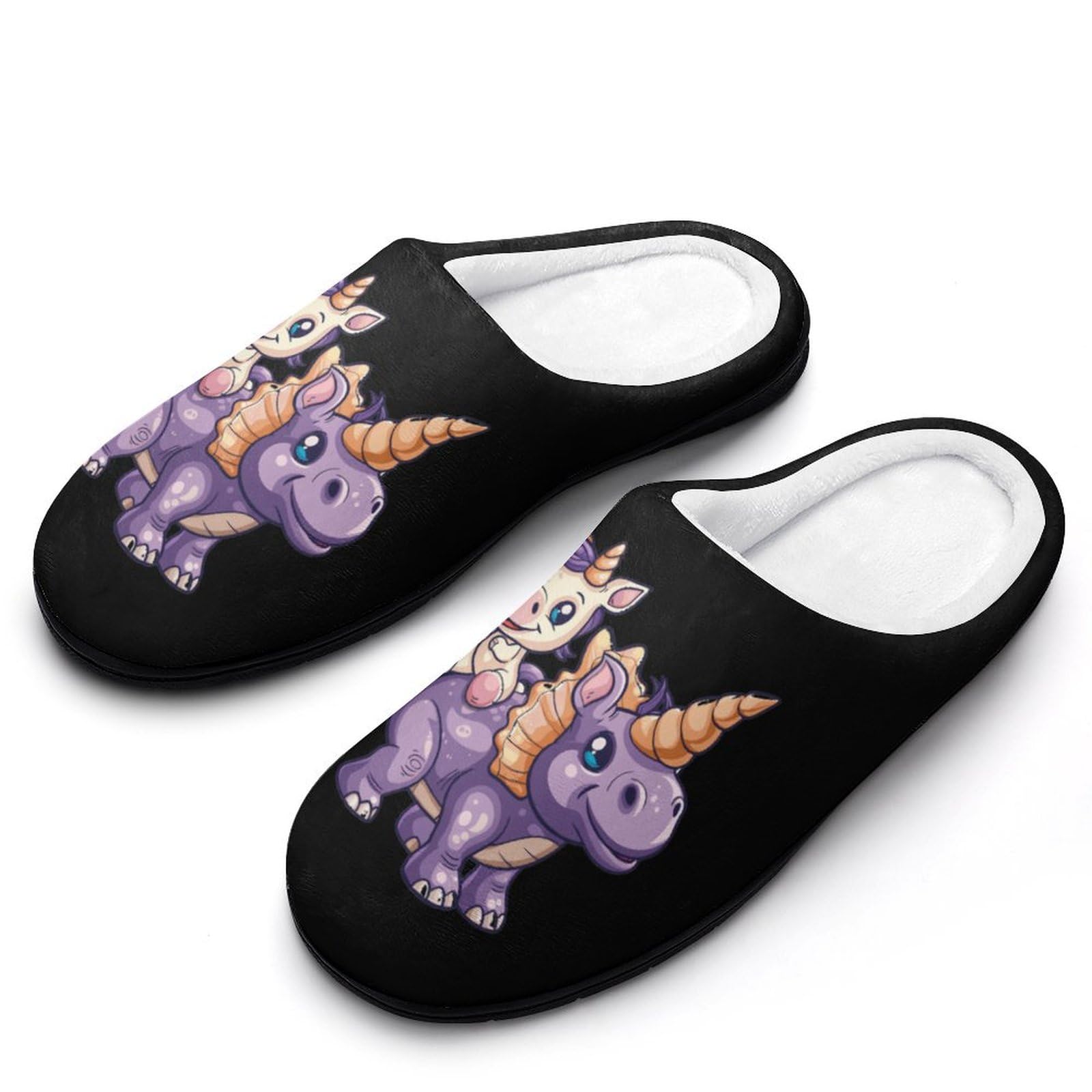 Unicorn Riding Dinosaur Triceratops Mens Slippers Casual Slip On Warm House Shoes with Rubber Sole Indoor Outdoor 13-14?46-47?
