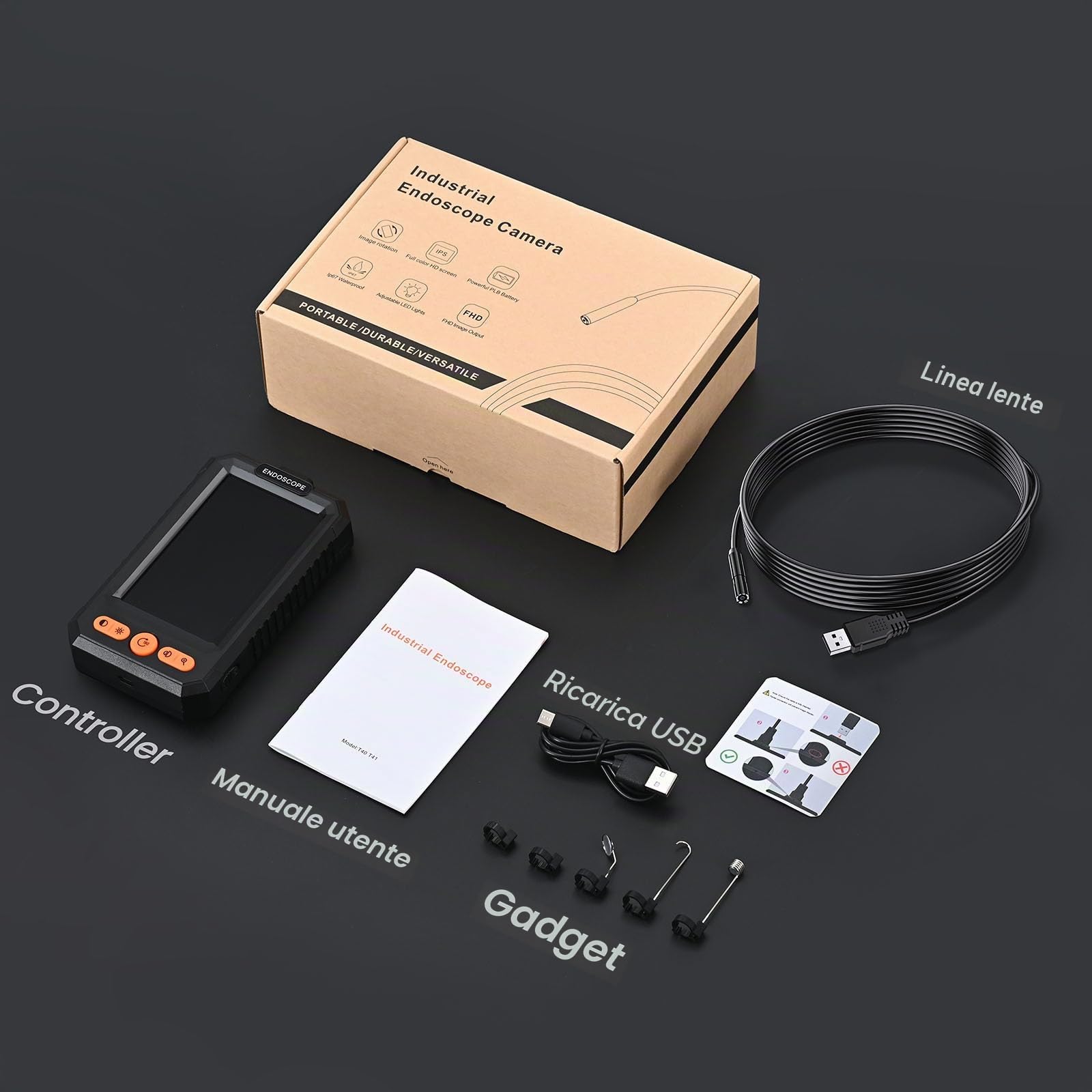BlueSwan Telecamera Ispezione Tubi 4.3" IPS 1080P HD, Telecamera Endoscopica Impermeabile IP67, Cavo Semirigido 5m, 8 LED Regolabili, Zoom 2X e Rotazione 180°, Telecamera Ispezione Tubi e Auto
