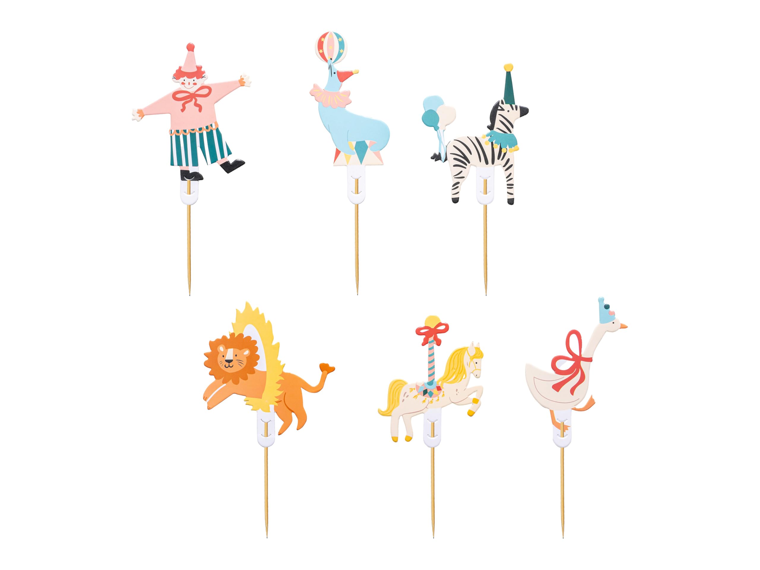 Lot de 6 décorations de gâteaux sur le thème du cirque – Décorations de cupcakes et fêtes – Fournitures d'anniversaire pour enfants