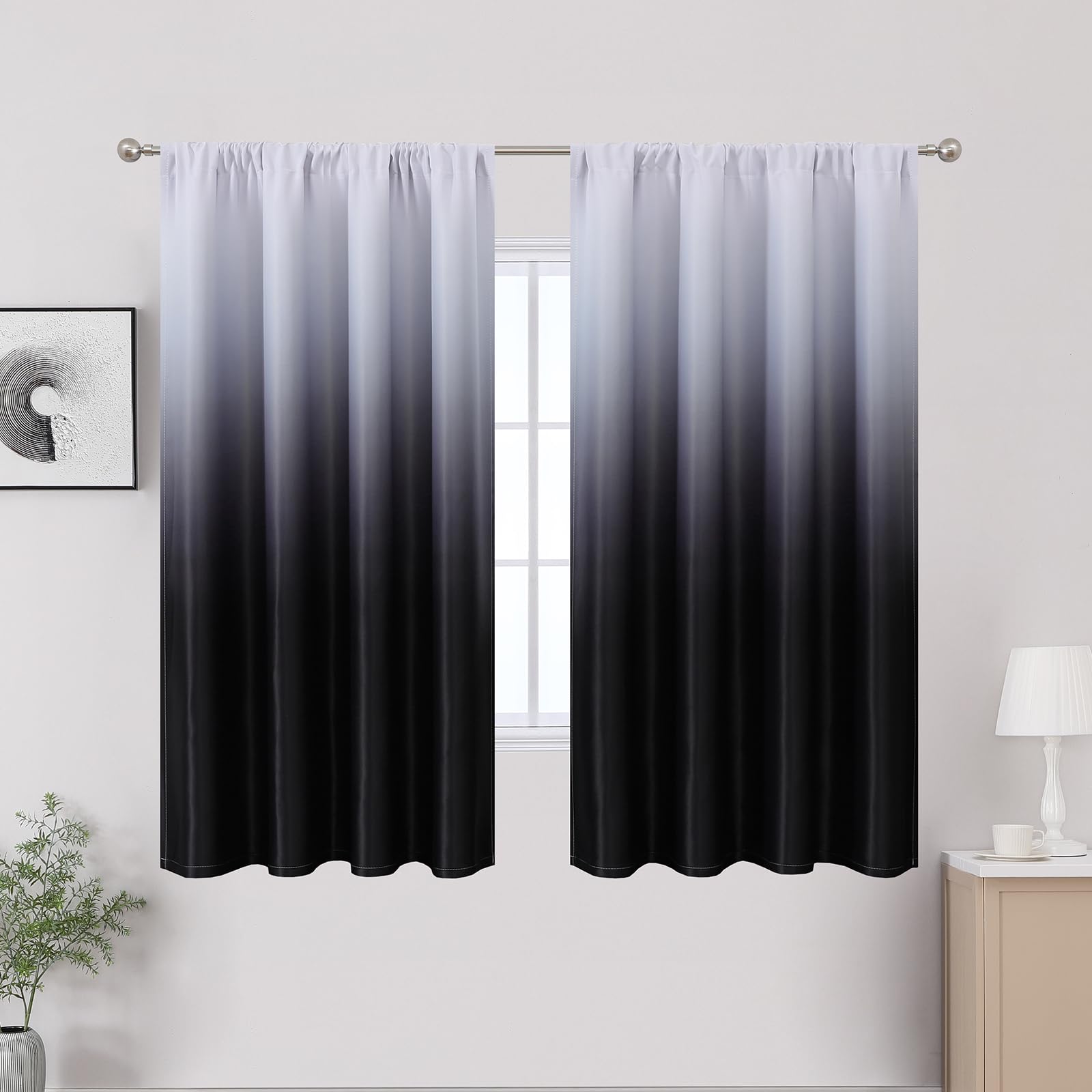 VEHEDE Thermal Insulated Ombre Curtains for Bedroom Noise Reduction Gradient Drapes with Pencil Pleat Blackout Room Darkening Curtain - Image 3