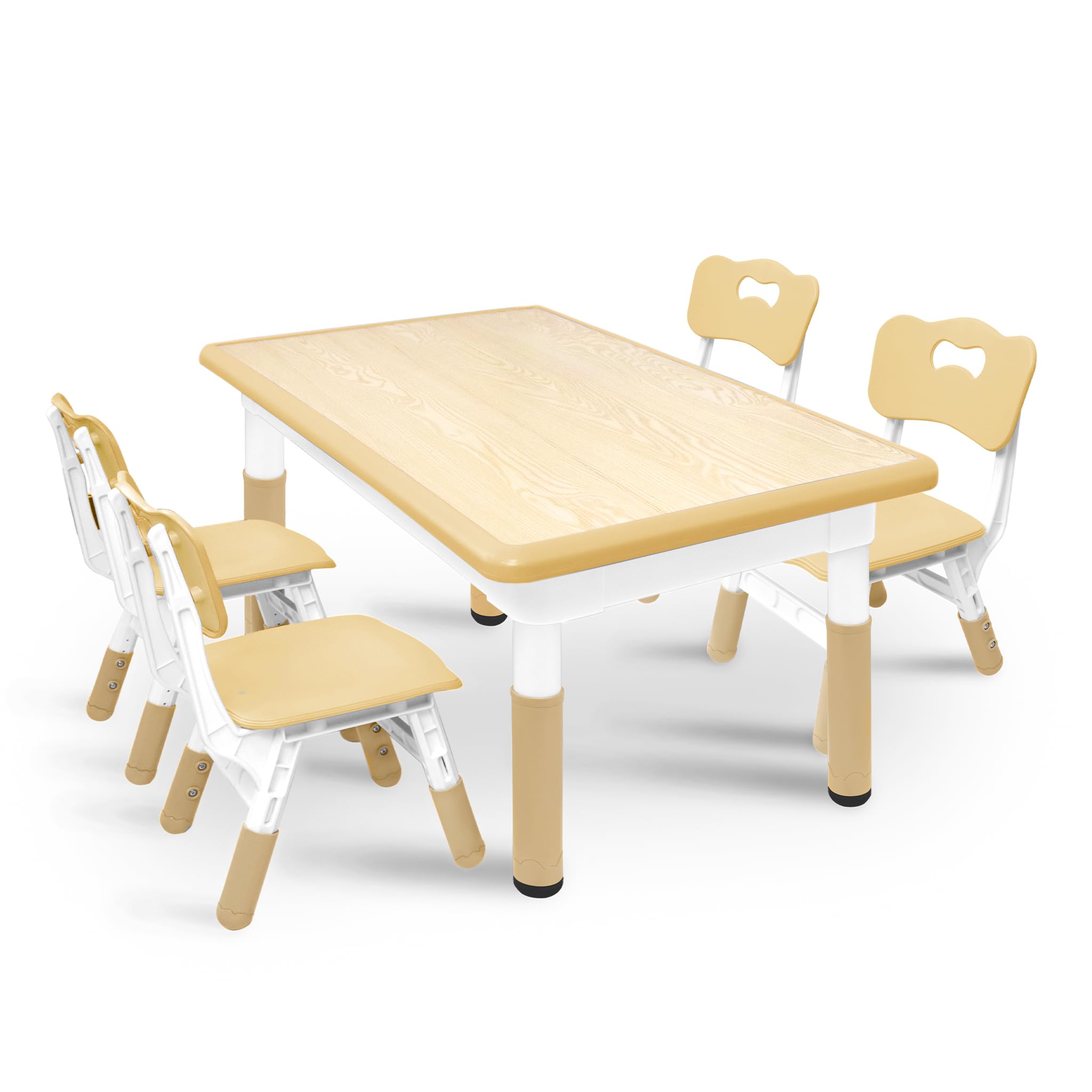AufuN Tavolo per bambini con 4 sedie, set di seggiolini per bambini, regolabile in altezza, per asilo e cameretta dei bambini, facile da pulire, per aule, mobili in plastica, marrone