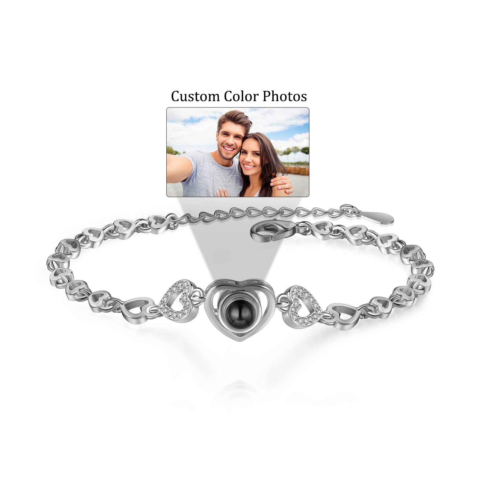 lorajewel Pulsera con Foto Personalizada para Mujer Pulsera Proyeccion Foto Dentro Joyería Regalo para Mujer Navidad San Valentín Día De La Madre