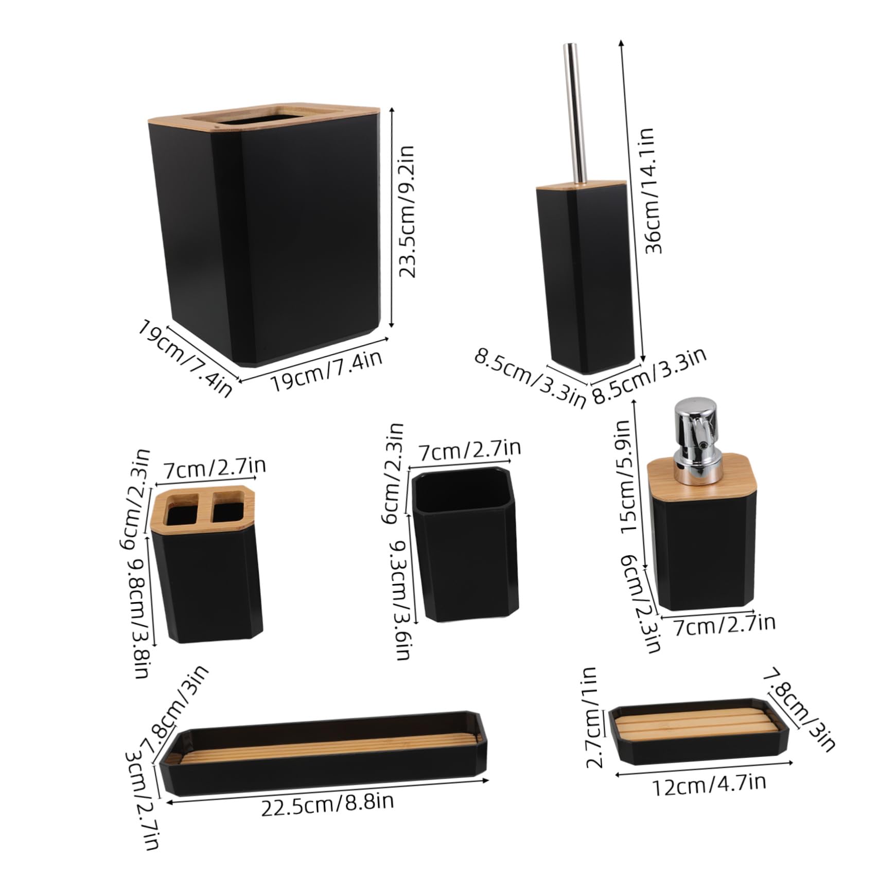 Cabilock Baño Dispensador de Jabón y Accesorios para Baño de Bambú Incluye Soporte para Cepillo de Dientes Bandeja de Jabón y Vaso de Casa o Hotel Juego de Accesorios