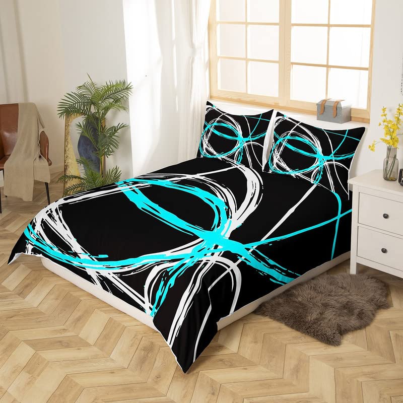 Retro Circle Bedding Duvet Cover Set Single Blue Black White Stripes Bedding Set for Kids Boys Girls Abstract Art Decor Comforter Cover Set Microfiber Bedspread Cover Bedroom Bedclothes - Image 2