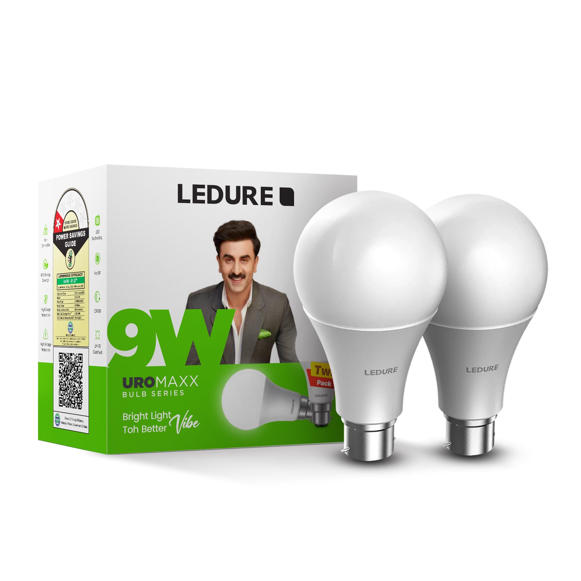LEDURE 9W Uromaxx Bulb Series 1 Star (Twin Pack) 825 Lumens, Eco-Friendly, Mercury-Free, B22 Base, Energy-Efficient LED Light Bulb for Home and Office-image-36
