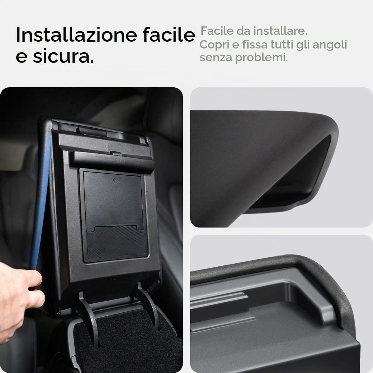 Spigen Tesla Model Y (~2024) e Model 3 (2021-2023) Copertura per Console Centrale Bracciolo Cuscino, TPE Antiscivolo Protettore del Copertura per Bracciolo per Accessori Tesla Model Y & 3 - Nero