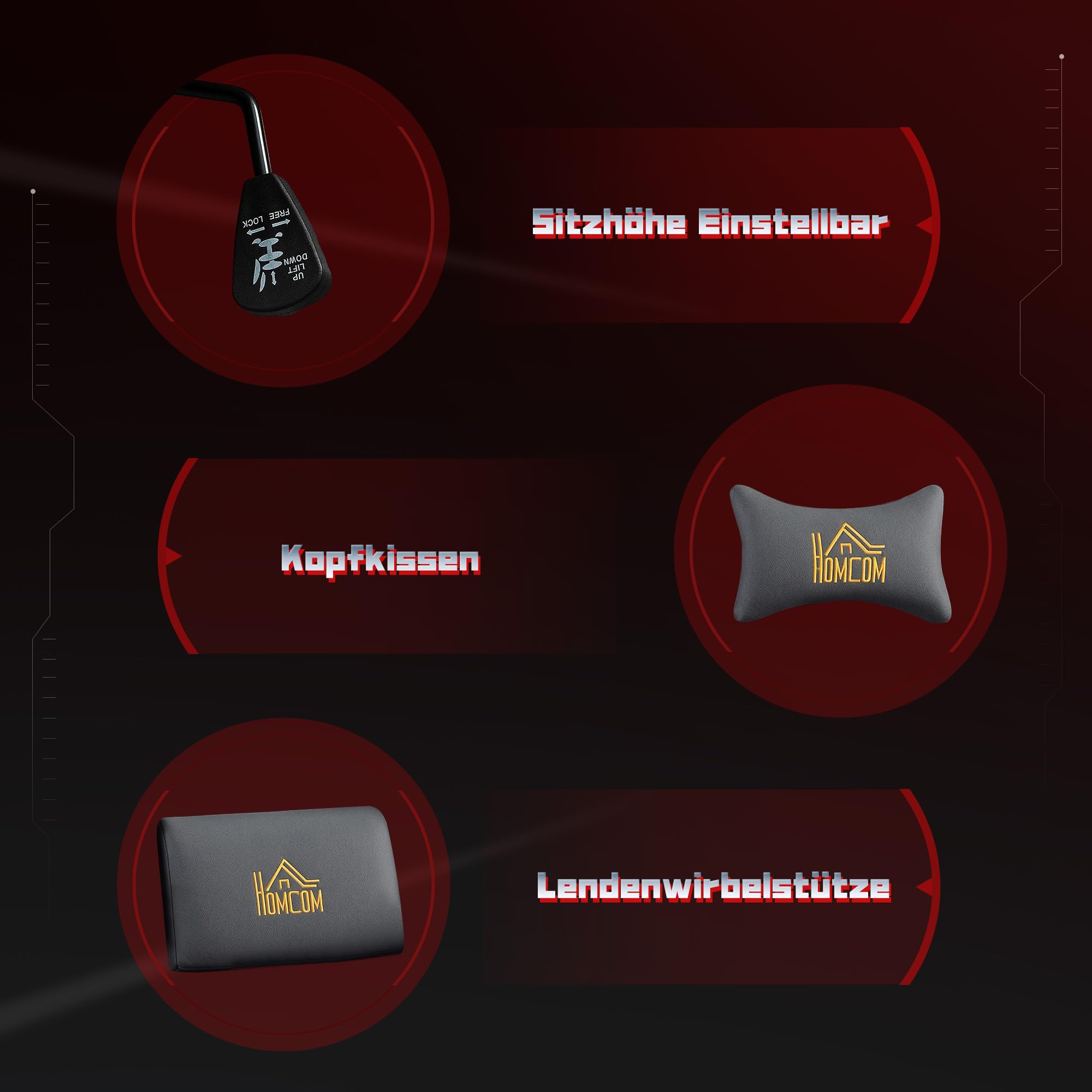 HOMCOM Gaming Stuhl Ergonomischer mit Fußstütze Kopfkissen Dunkelgrau | Wildlederimitat Gamer Stuhl, Lendenkissen, Gaming Sessel, 3D Armlehnen, Höhenverstellbar Bürostuhl