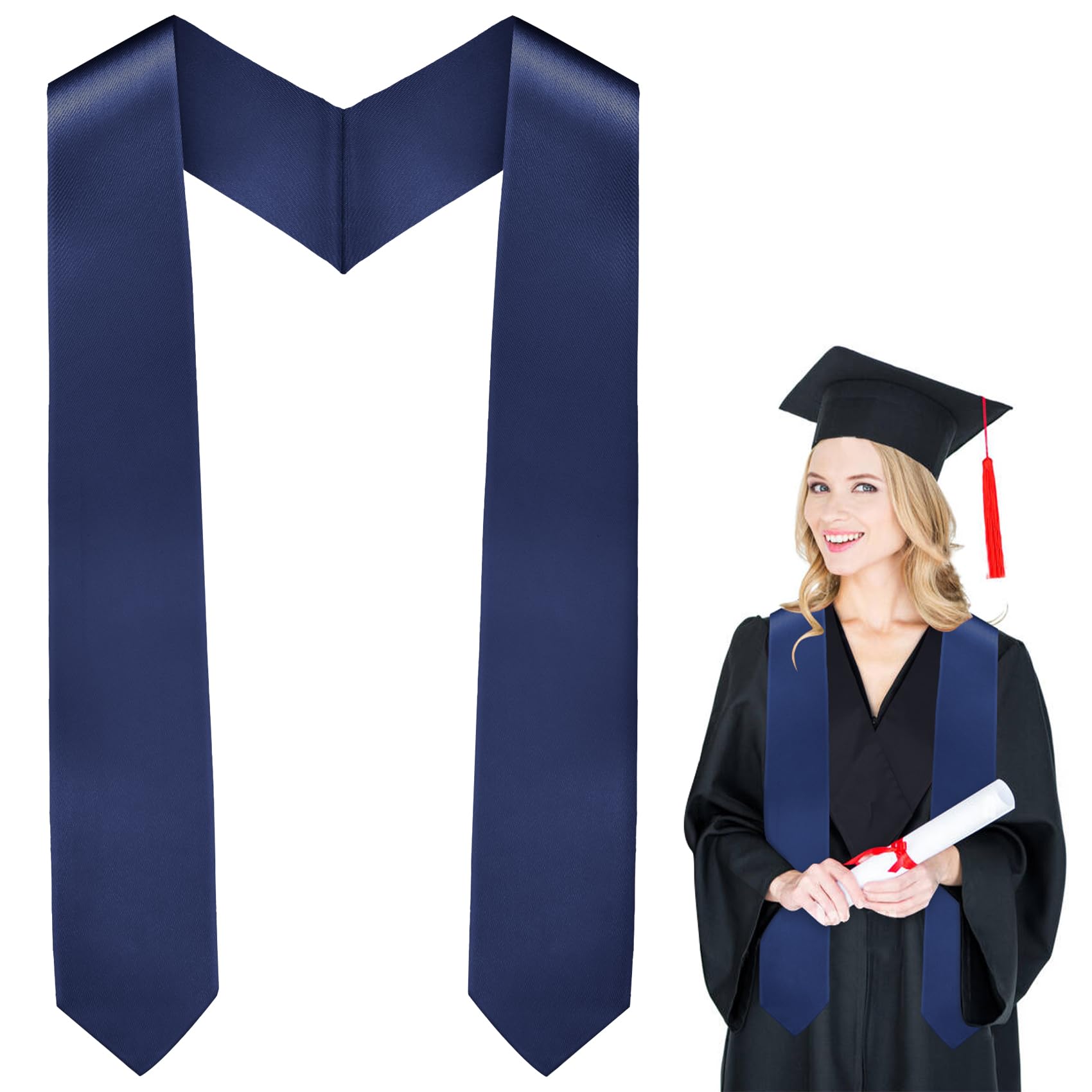 Graduation Stole Class of 2025, Unisex Adults Plain Graduation Sash Classic End With Trim for College Ceremony 70"