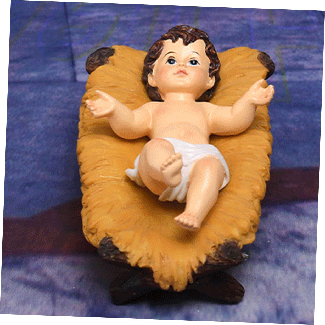 Krippenmodell Mini Krippe Figur im Bett Kleine Krippenfigur Christus Herr Heilige Religiöse Religiöse Skulptur Harz Zarte Baby