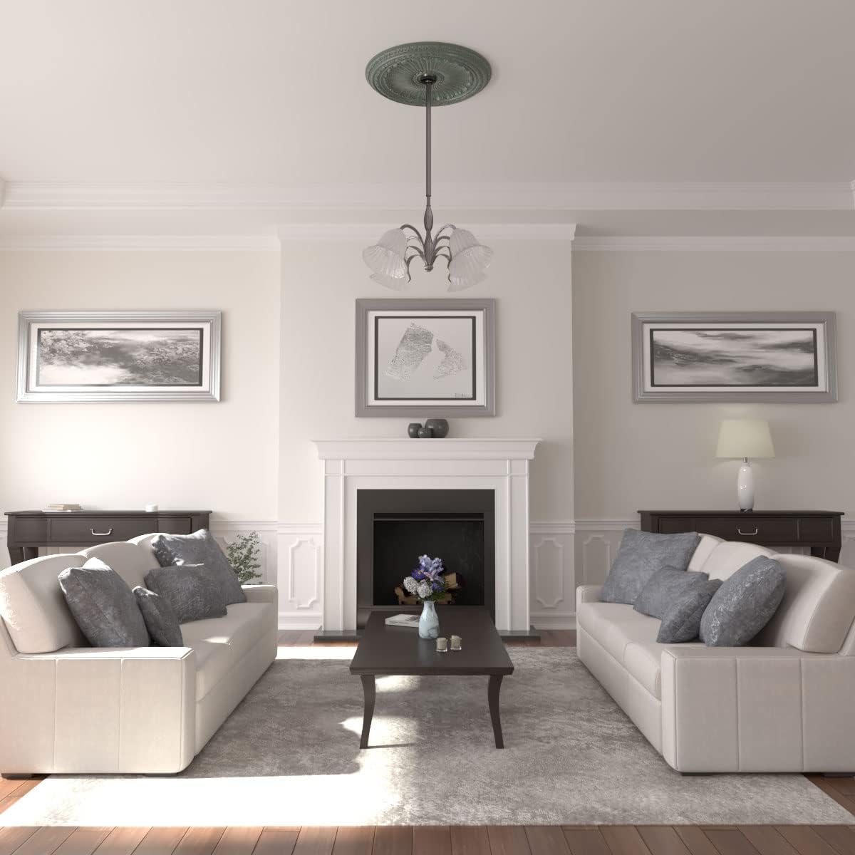 Ekena Millwork CM35VICBC 35-1/8" x 4-7/8" x 2-1/2" Viceroy Ceiling Medallion, Cloud Burst Crackle
