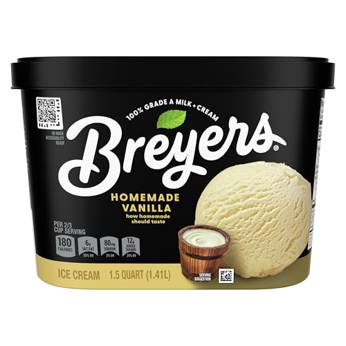 Breyers Classics Ice Cream For a Delicious Frozen Treat Homemade Vanilla Made with 100% Grade A Milk & Cream, Sustainably-Farmed Vanilla 48 oz