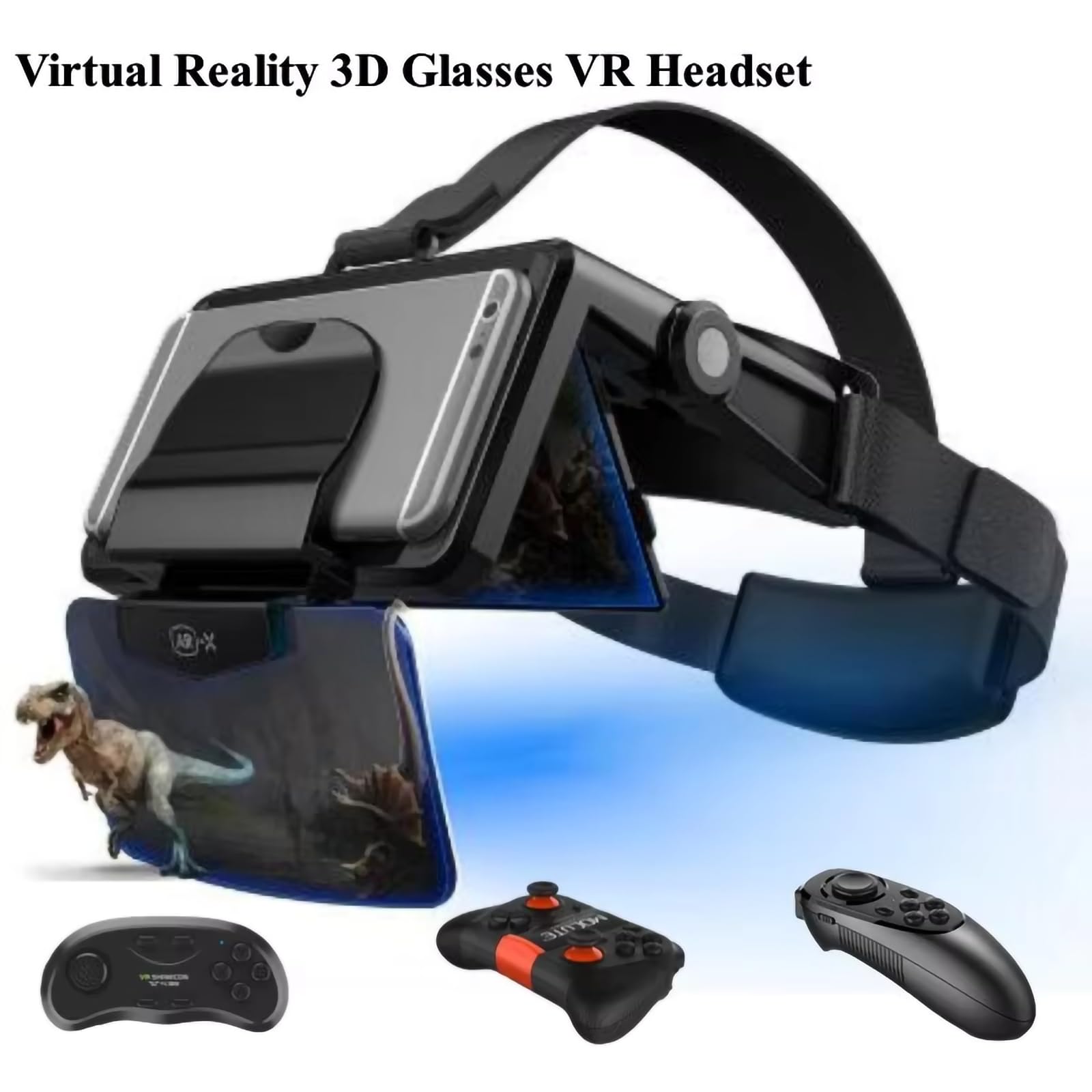 Occhiali VR Occhiali per Realtà virtuale 3D, Casco per Realtà virtuale 3D per Smartphone + Joystick, per Smartphone da 4,7-6,3", Casco VR Migliorato Pieghevole per Smartphone,2GAMEPAD