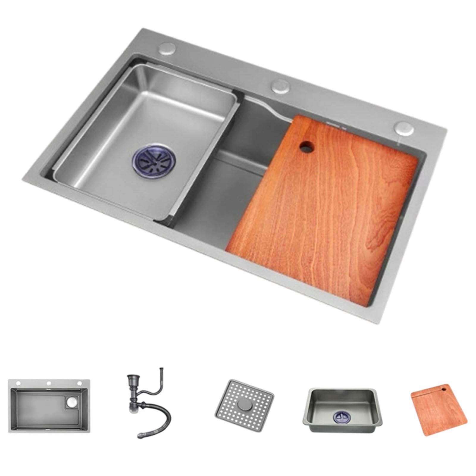WBJGUOD Multifunctional Single Bowl Kitchen Sinks, Stainless Steel Utility Sink Sinks with Multiple Accessories Drain Assembly for Kitchen, Dining Room