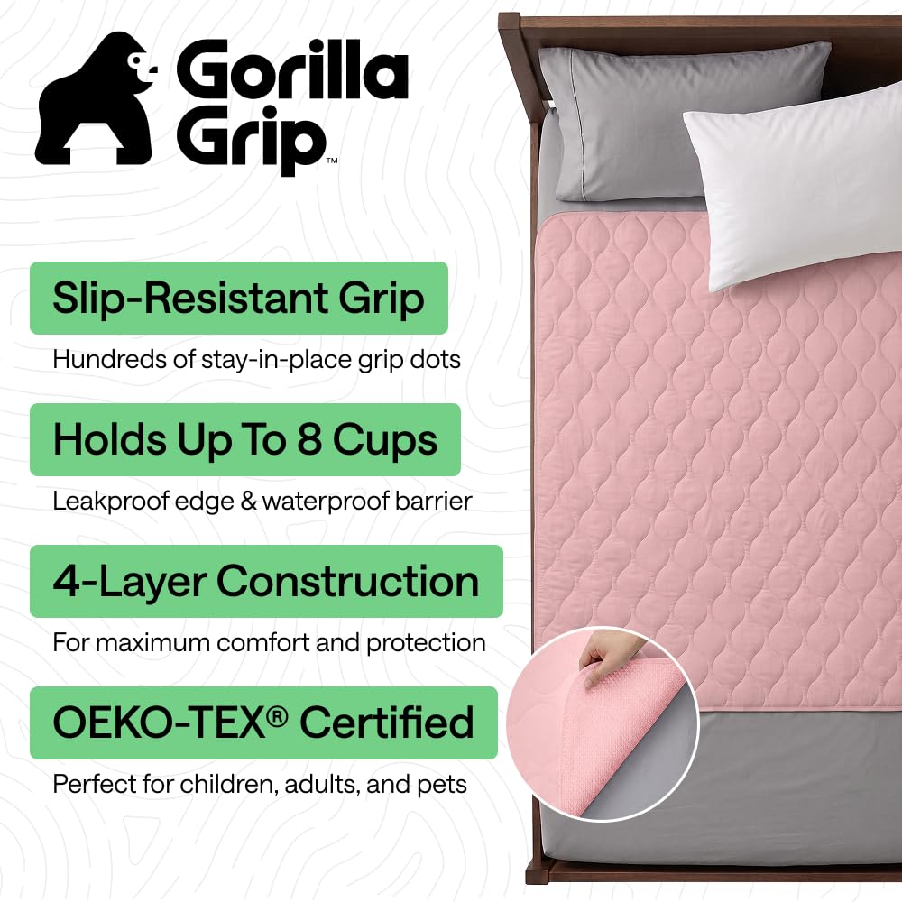 GORILLA GRIP Cuscinetti lavabili impermeabili riutilizzabili ad alto assorbimento per incontinenza a prova di perdite per bambini 132 x 86 cm protezione antiscivolo per enuresi notturna adulti