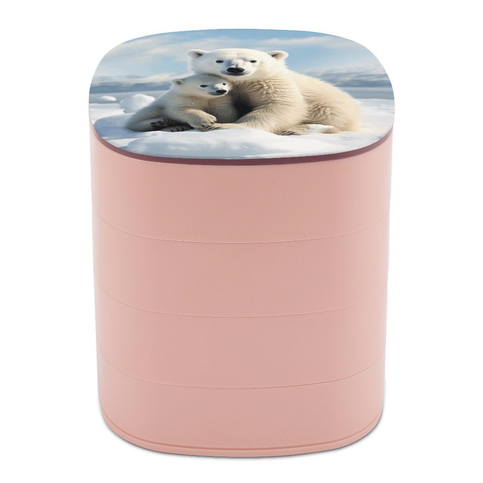 VstaDank Cute Polar Bear Jewelry Organizer 4-Layer Rotating Travel Jewelry Tray Case with Lid for Bracelets Rings Bracelets Small Jewelry Storage Box Earring Holder for Women