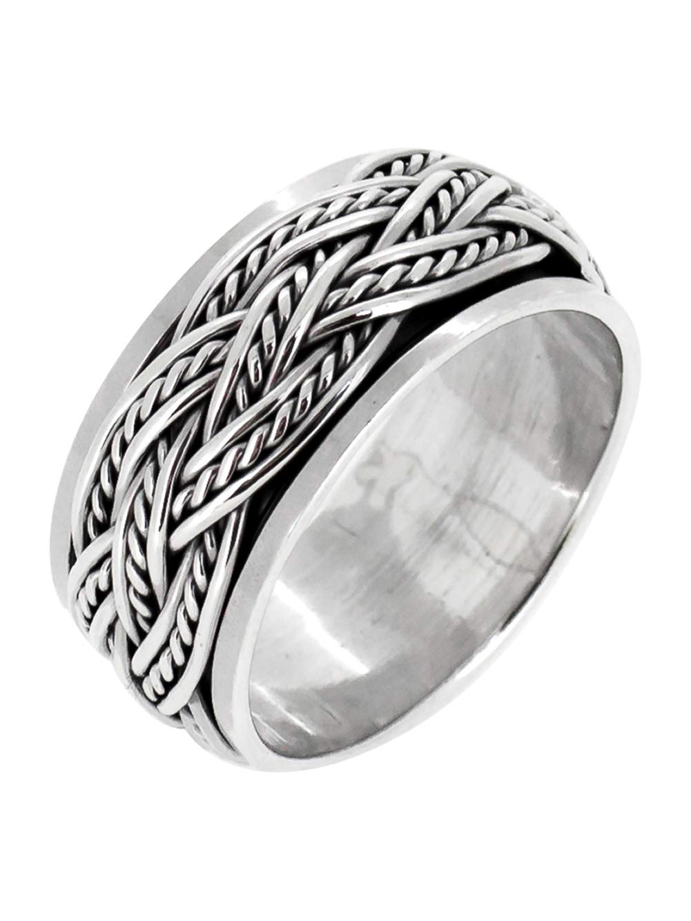 Treasure Bay Anillo de plata de ley 925 con nudo celta trenzado de 10 mm de ancho, para hombre, anillo de meditación, alivio del estrés, disponible en tamaños: R a Z