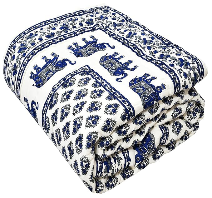 Image of EMIOUR 400 TC Pure Cotton Soft Jaipuri AC Quilt /Razai /Rajai Floral Print,Jaipuri razai Double Bed for Winter Printed (Design 9, Double Bed)