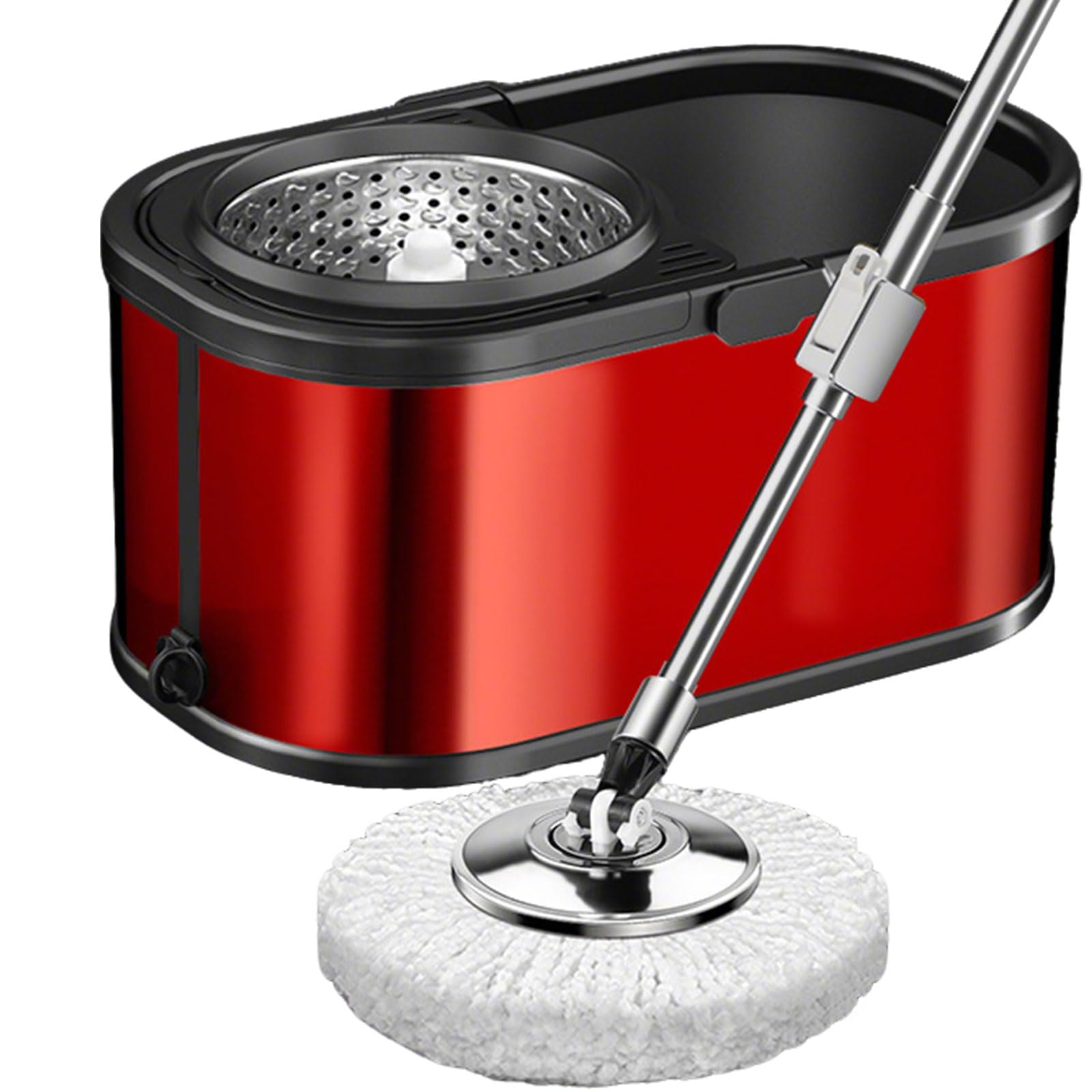 Este Juego de fregona y Cubo Giratorio de Acero Inoxidable con escurridor, fregona giratoria de 360° y Cubo con Cesta Interior Desmontable, Sistema de Limpieza de Suelos con 5 Cabezales de r