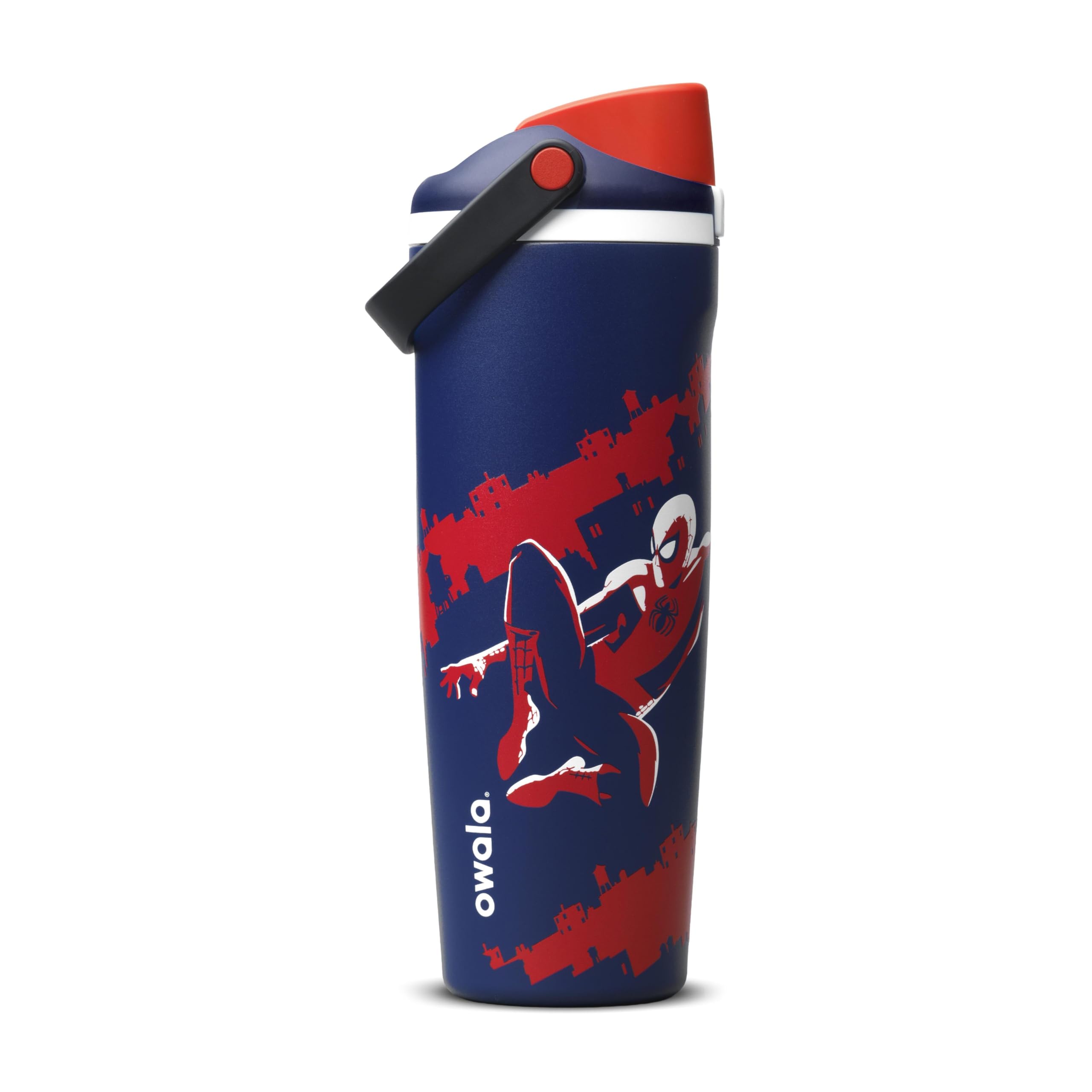 Owala Spiderman FreeSip Sway Insulated Stainless Steel Water Bottle with Two Way Spout, Built-in Straw and Bucket Handle for School and Sports, 850ml, BPA Free, Leak Proof, Swing