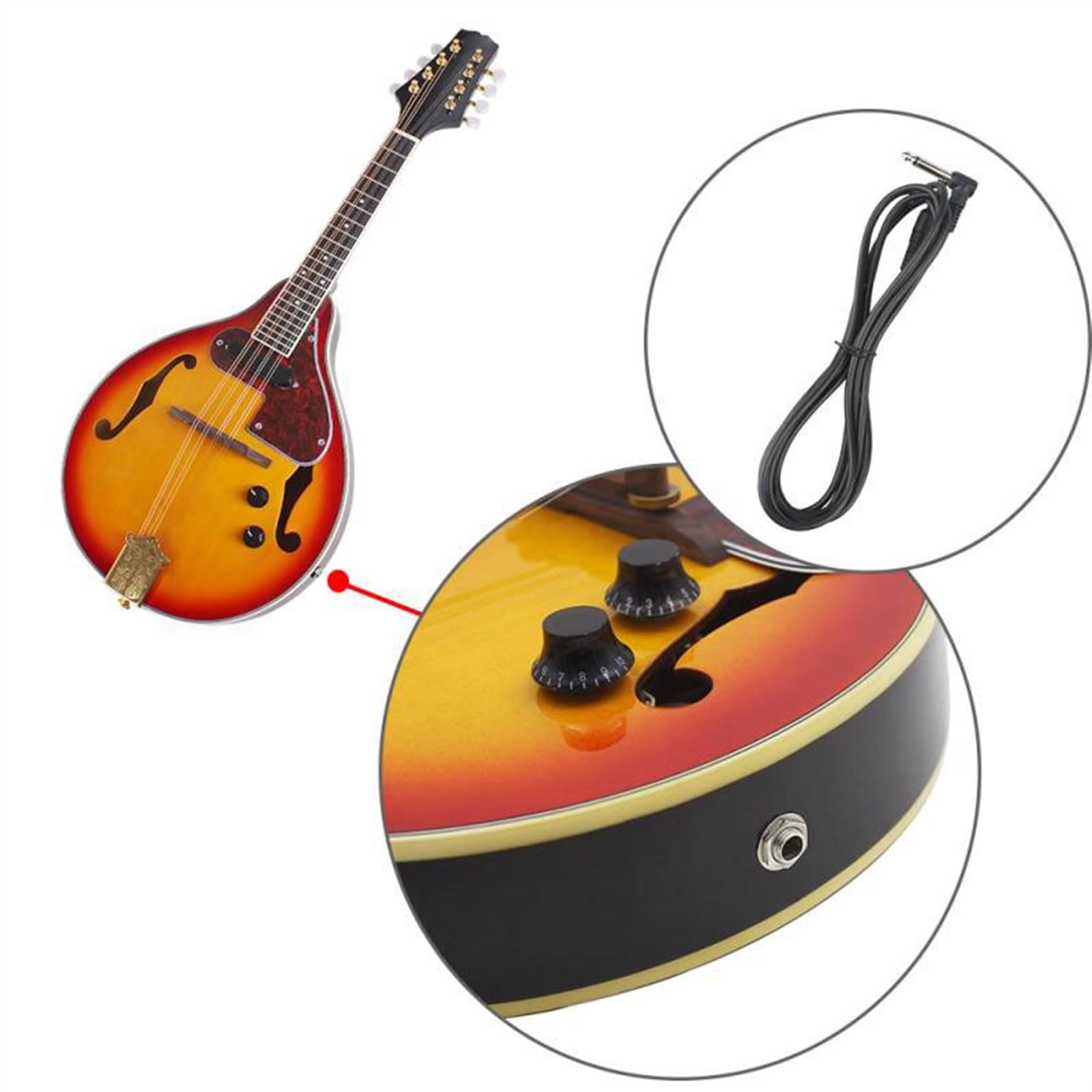 Mandoline pour Débutants Instrument De Musique National De Mandoline Électrique À 8 Cordes Avec Accessoires De Câble De Sac
