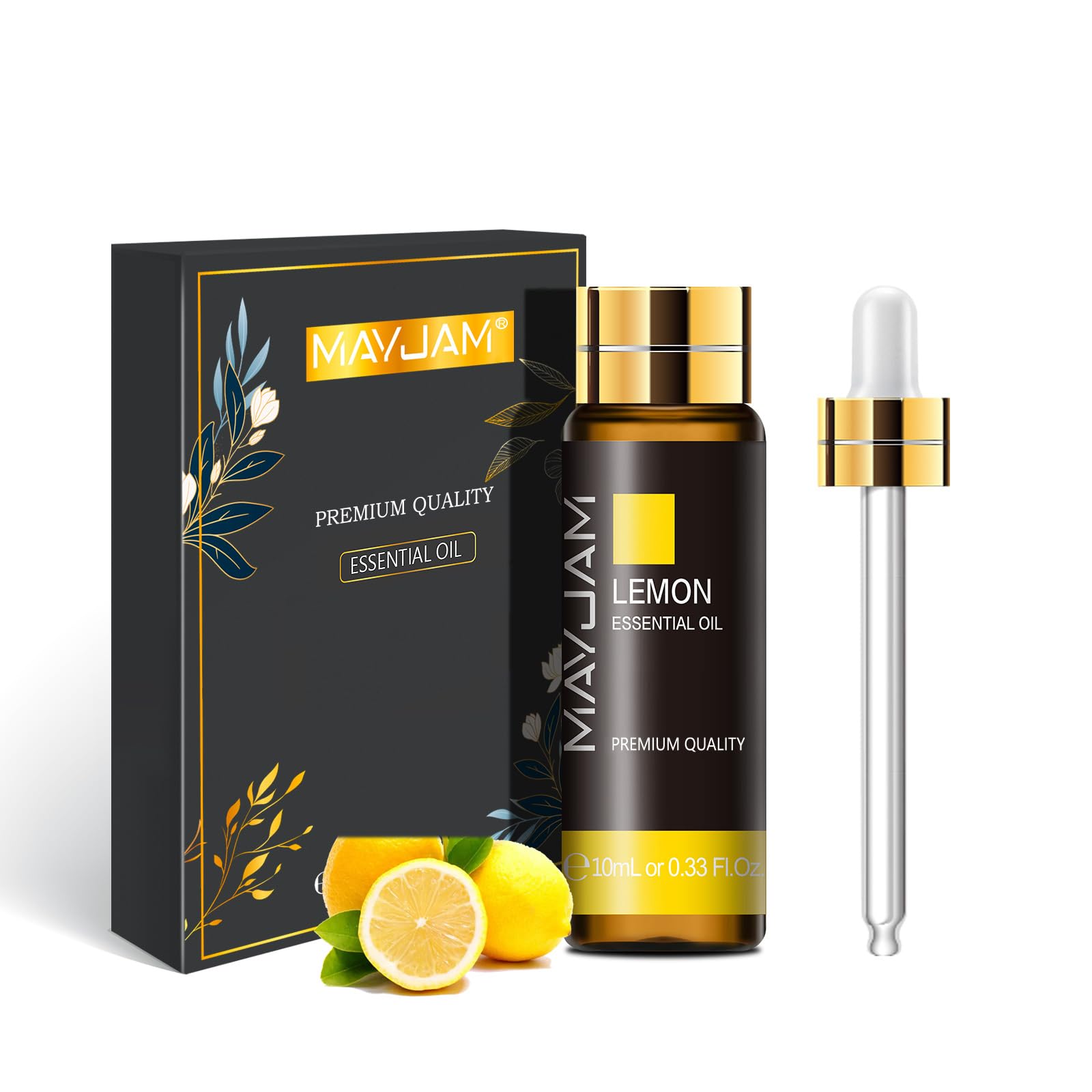 MAYJAM Lemon Essential Oil 10ML - Pure, Undiluted - Premium Quality Essential Oils with Glass Dropper - for Diffuser and DIY Candle Making