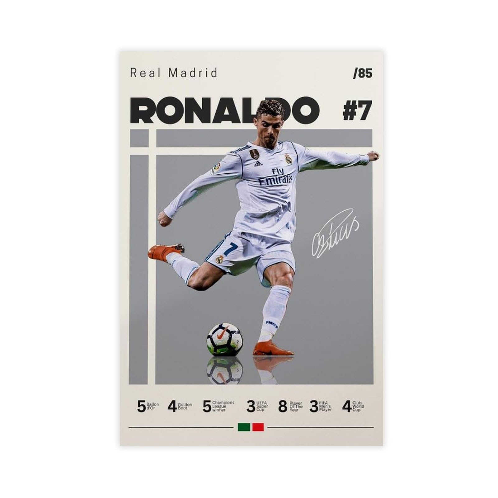 SFQQE Ronaldo Poster Canvas Poster Wall Art Decor Print Picture Paintings for Living Room Bedroom Decoration 08x12inch(20x30cm)