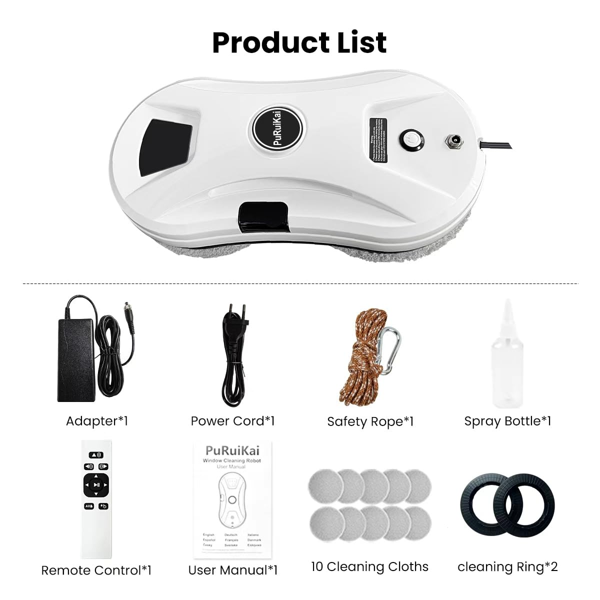 Robot Lave-vitres Automatique, Aspiration 5600Pa, Blanc | Pulvérisation d'eau, 3 modes de nettoyage, télécommande. Idéal pour fenêtres, miroirs et surfaces lisses. Rapide et efficace.