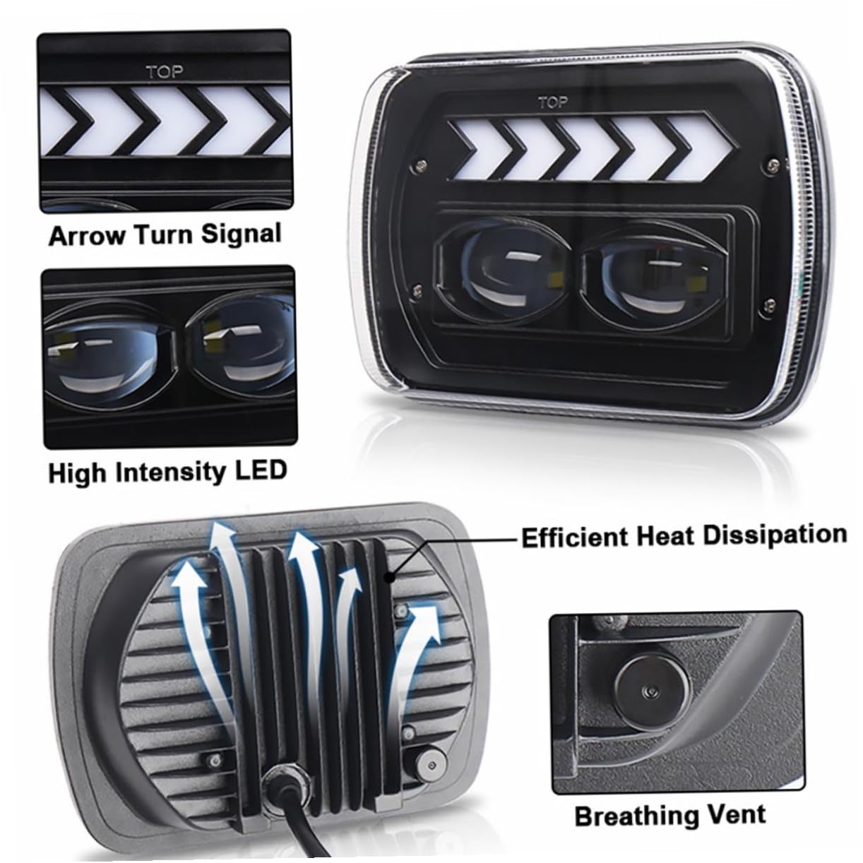 Gatuida Faro LED Delantero para Suv 5x7 Pulgadas, Luz de Cruce y Carretera, Ip67, Aleación de Aluminio,