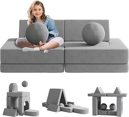 wanan Sofá infantil de 10 piezas, sofá para niños con 2 bolas y túnel, sofá plegable para sala de juegos, dormitorio, sofá creativo para bebé, sofá