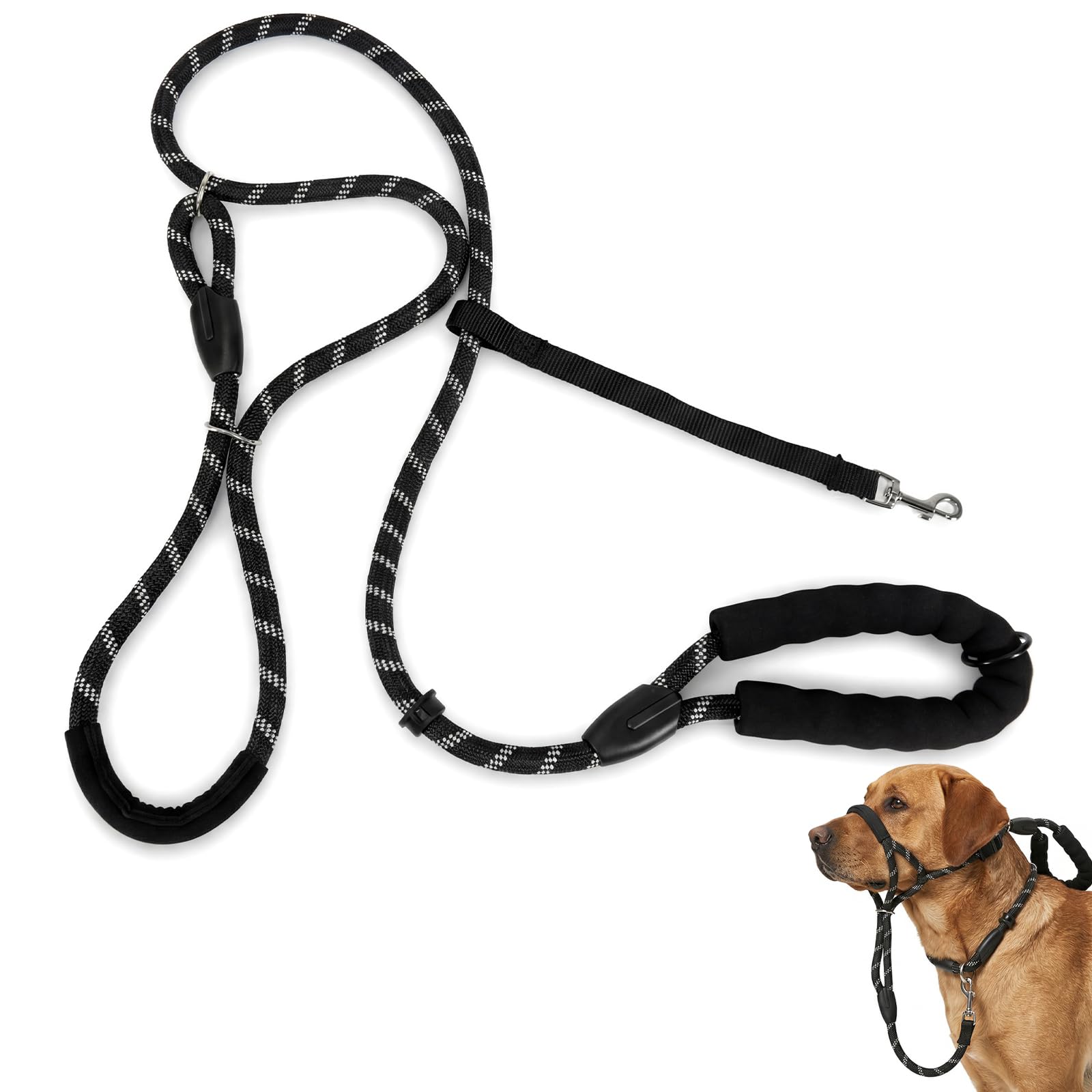1.8m Figure of 8 Slip Lead for Dogs, Anti Pull Dog Lead with Nose Padding And Collar Attachment, Reflective Slip Lead for Medium and Large Dogs