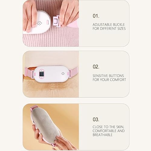 Miniatura 3 de Almohadilla térmica menstrual inalámbrica portátil con 3 niveles de calor y 3 modos de masaje de vibración, cinturón eléctrico de calentamiento