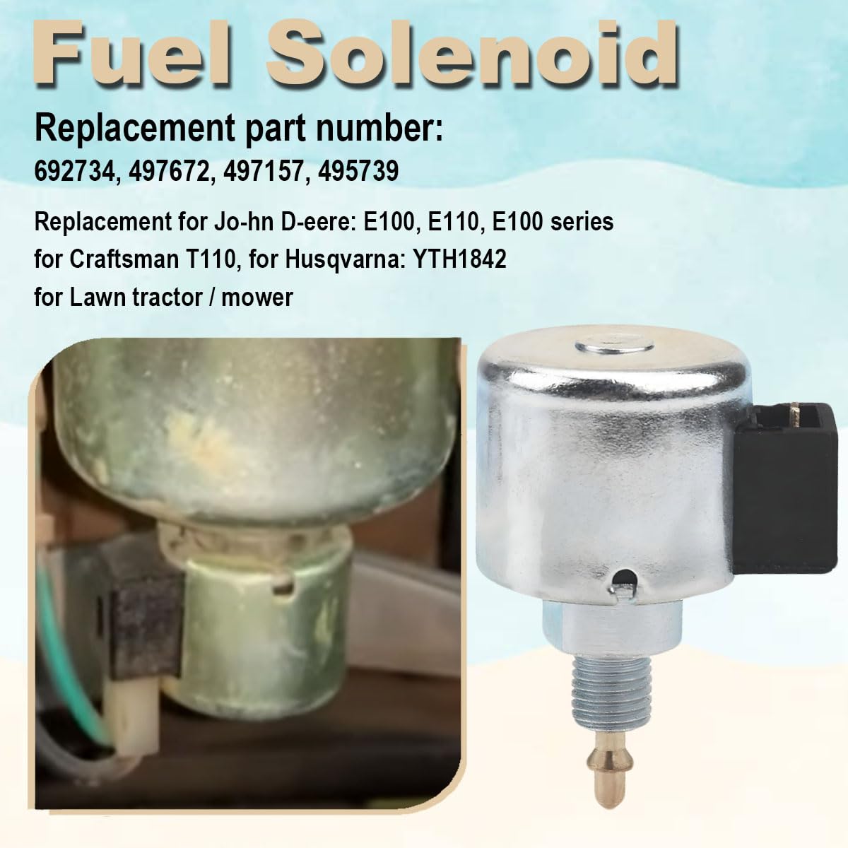 692734 Solénoïde arrêt carburant 497672 495739 pour Husqvarna | 495739 Modèles pour Husqvarna pour Craftsman, faisceau de câbles inclus pour tracteurs de pelouse et tondeuses