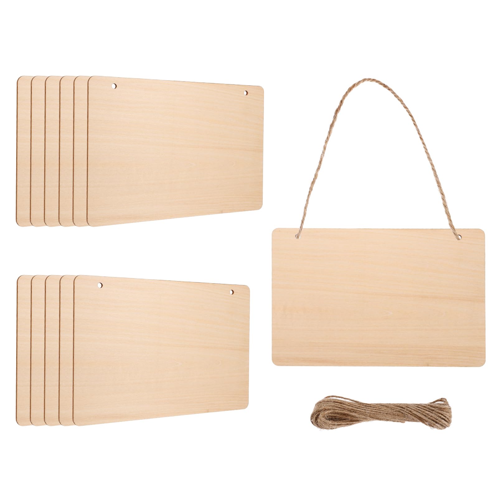 sourcing map Unfinished Hanging Wood Sign Blank with Ropes 9"x6" Unfinished Wood Crafts Boards Wooden Plaques for Crafts DIY Painting Burning Carving Door Wall Decoration, Style 6, Pack of 12
